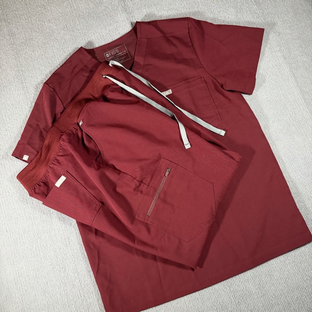 FIGS Technical Maroon Scrubs Set Top Medium‎ Zamora Jogger Pants XL New